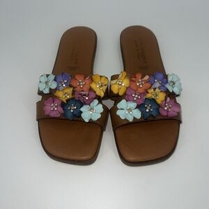 Tuscany Easy Street Leather Giordana 7.5 M Sandal Flowers Flat‎ Italy Slide